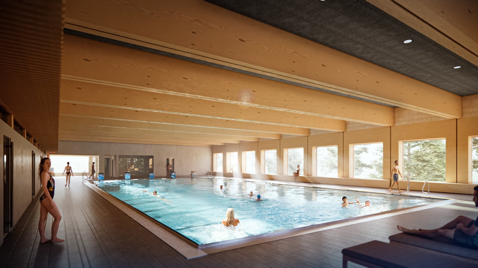 Visualisierung Schwimmbecken im mobillen Hallenbad AQUABOX in Zuffenhausen.