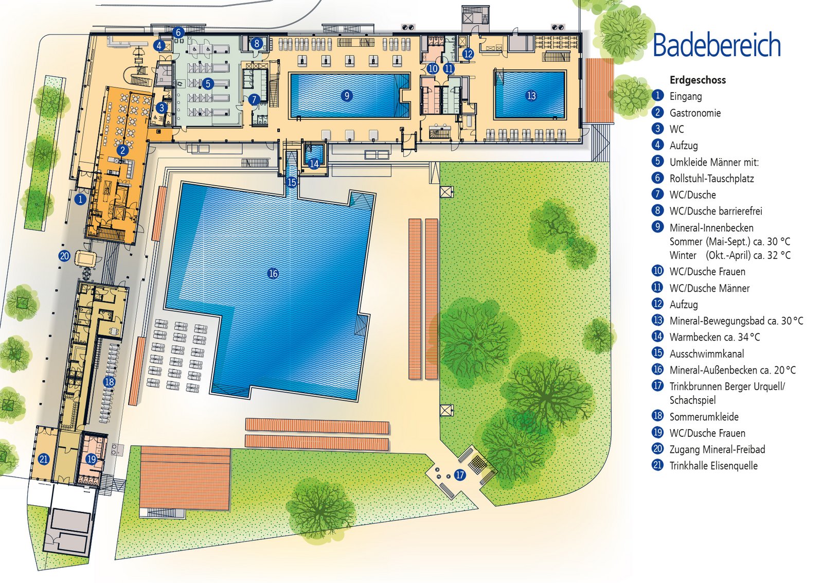 Zeichnung Lageplan Badelandschaft im Mineralbad Berg